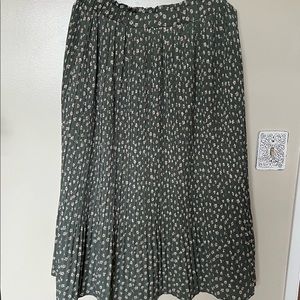 Exlura Pleated Swing Midi High Waist Floral Green Skirt Sz XL